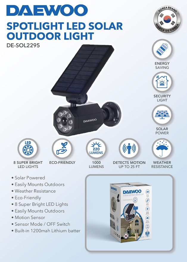 Daewoo Outdoor LED Solar Spotlight with Motion Sensor