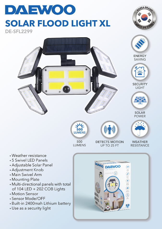 Daewoo Outdoor Solar Flood Light XL