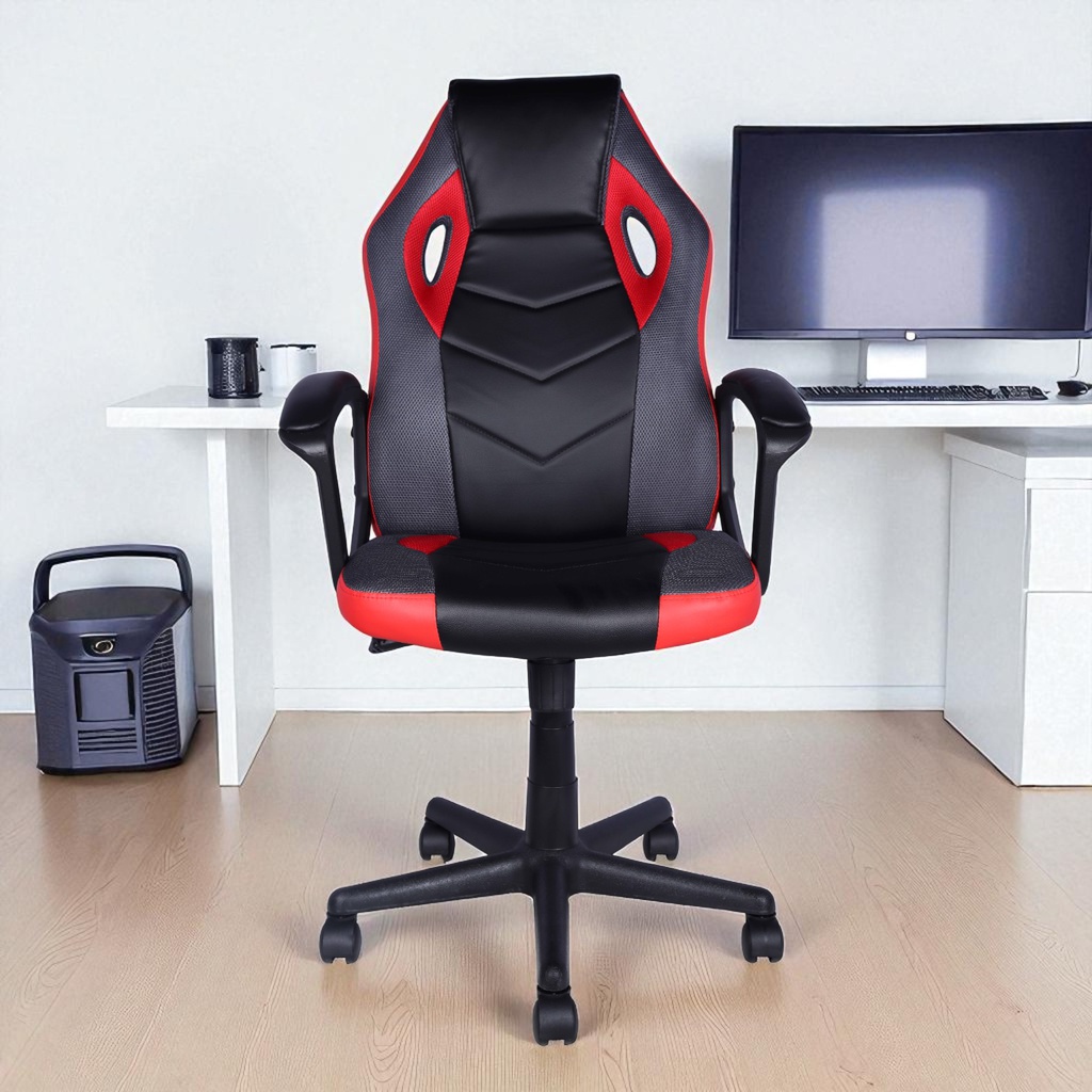 Mobel Executive Gaming Chair, Padded Arms, Black/Red/Grey (Weight Limit 220lb)