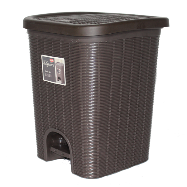 Mr. Save Plastic Step-On Trash Can 12.5x15.5 In. Blk/ Beige