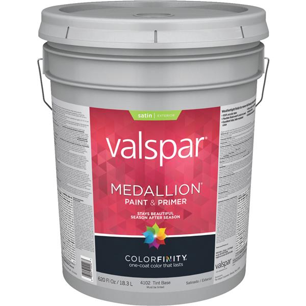 ^Valspar Medallion 100% Acrylic Paint &amp; Primer Satin Exterior House Paint, Tint Base, 5 Gal.