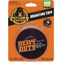 Gorilla Heavy Duty Double-Sided Mounting Tape 1 x 120 In. Black (60 Lb Capacity)