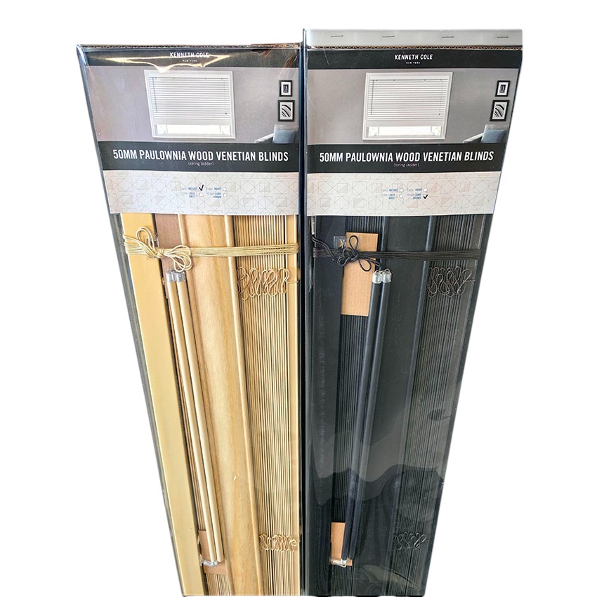 Kenneth Cole Paulownia Wood Venetian Blinds 72"x90.5" (183x230Cm), Nature Brown