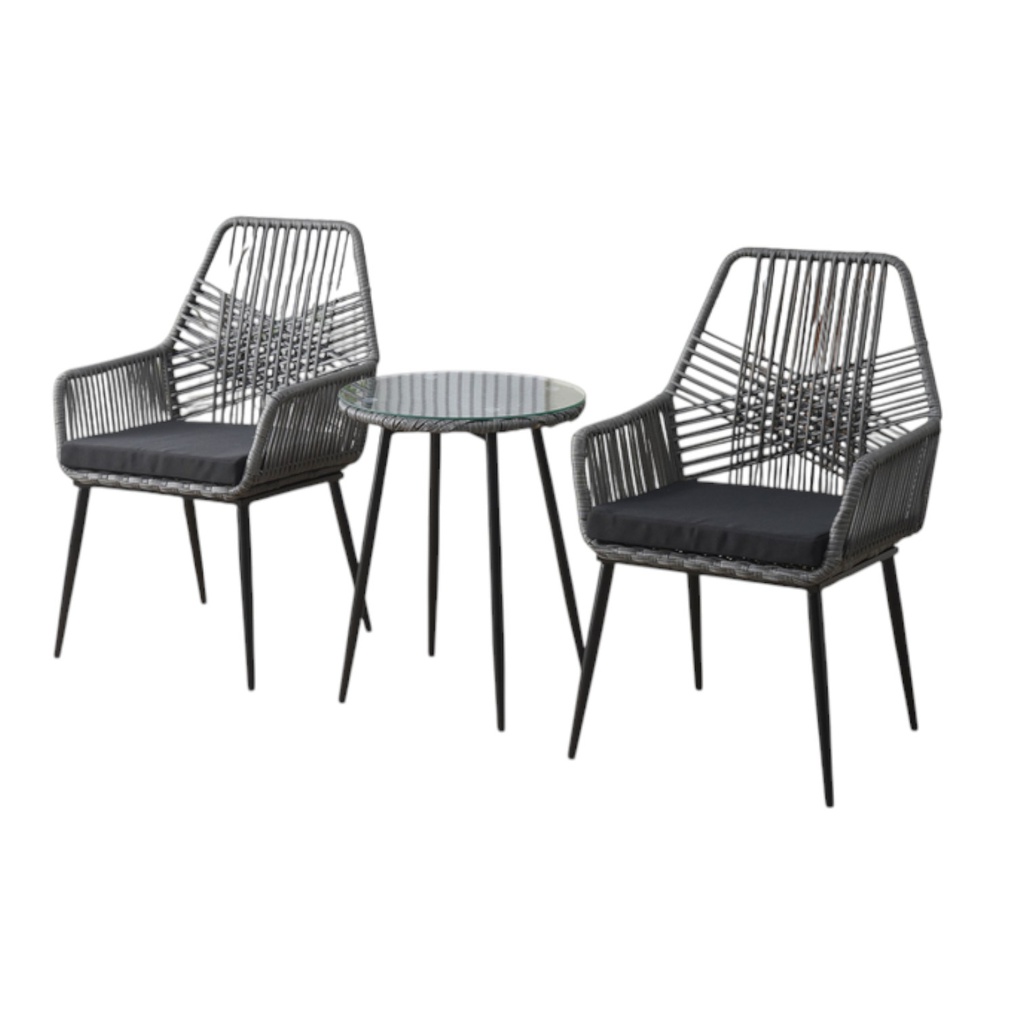Ideal Furniture Rattan Patio Set, Grey / Black
