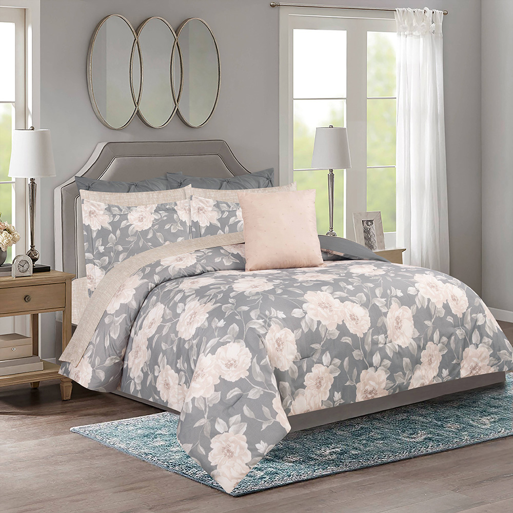 CHD 10pc King Comforter Set, Pauline Grey
