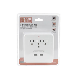 [973-BDE9720037] Black &amp; Decker 3-Outlet Wall Tap with 2 USB-A, Phone Holder