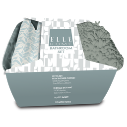 [EB202406136] Elle Home Bath Accessory Set 15pc - Shower Curtain, Hooks, Bath Mat &amp; Basket, Seafoam Blue