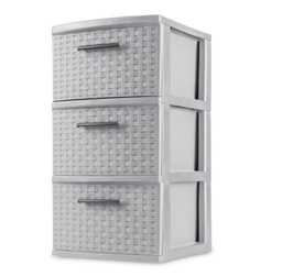 [26306A02 / 1060052] Sterilite Weave 3-Drawer Storage Cabinet, Cement