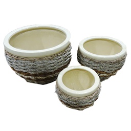 [HG 18-131/3  CHCPP17171] ****Classy Homes Ceramic Plant Pots Seagrass 3 Piece Set